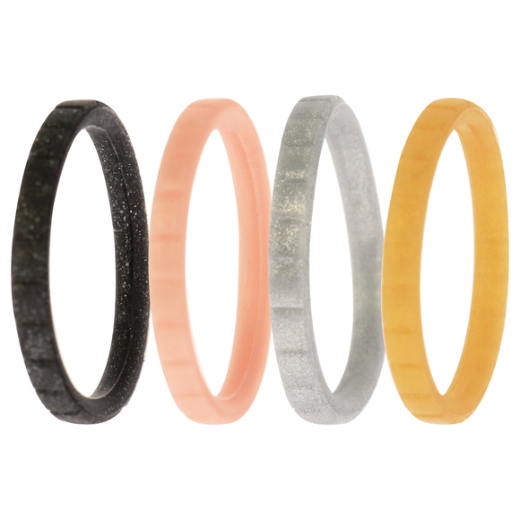 Silicone Wedding Stackble Lines Ring Set - Metal by ROQ - Picture 2 of 2